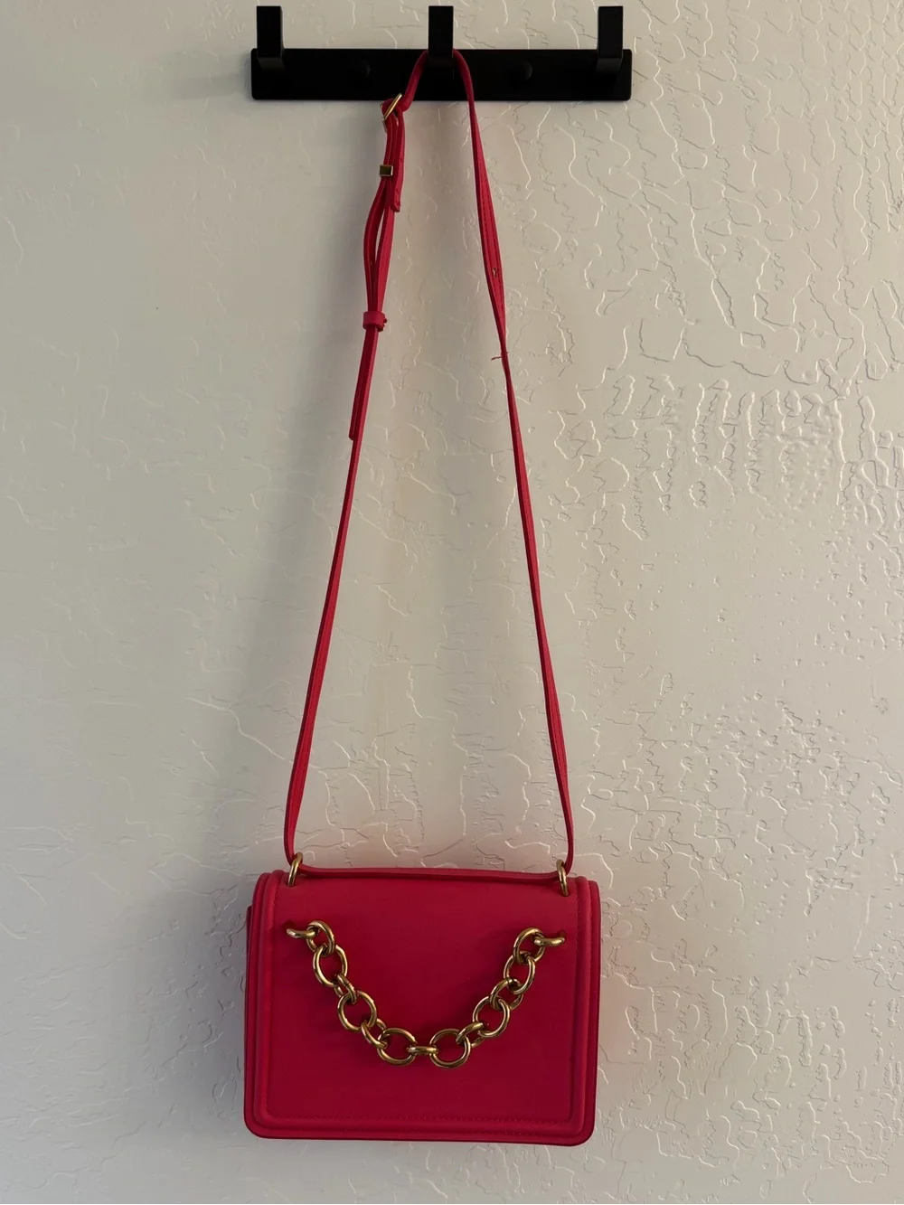 Zara Hot Pink Crossbody Bag with Gold Chain Detail